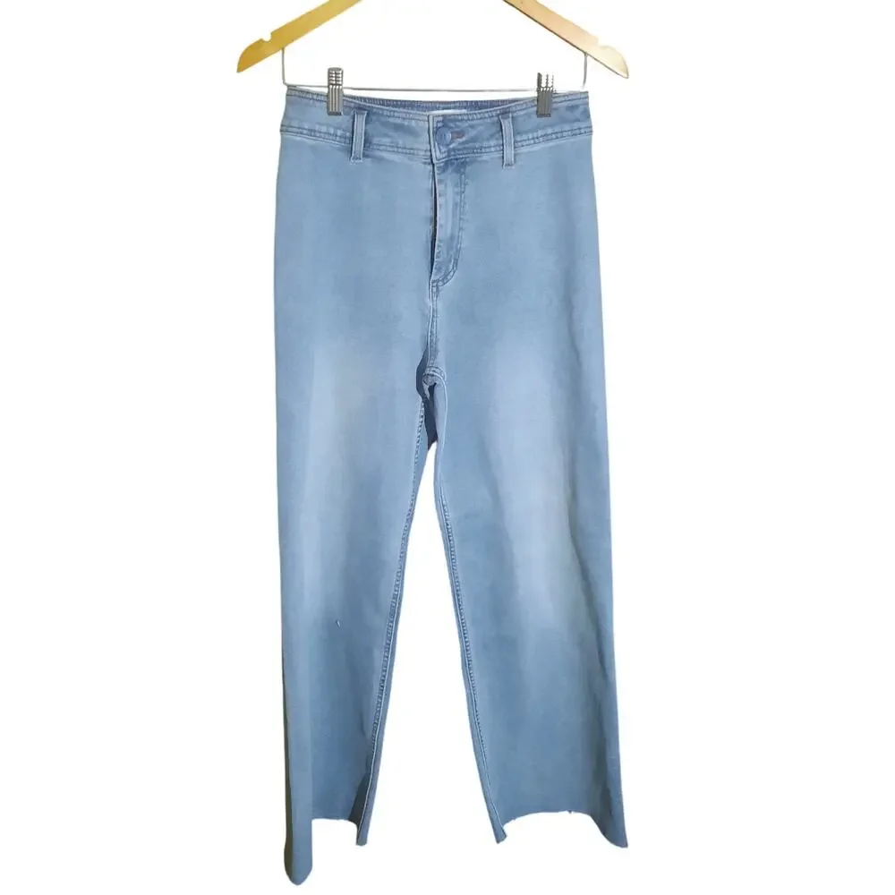 Miou Muse Womens High Rise Raw Hem Crop Wide Leg Jeans Size M NWT